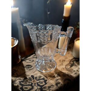 Vintage Glass Pitcher with Diamond Pattern and Handle Elegant Serving Decanter